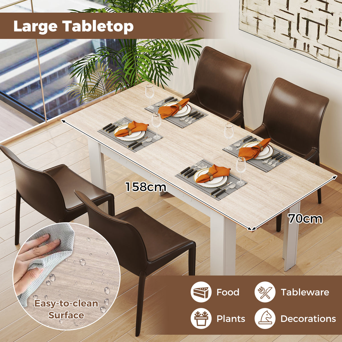 Extendable Dining Table with Adjustable Tabletop in White