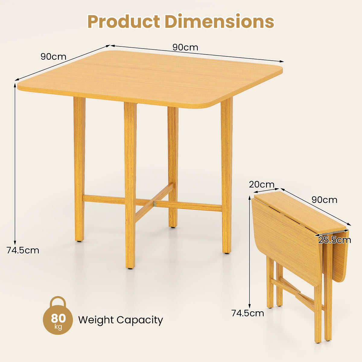 Extendable Dining Table Drop Leaf Kitchen Table for Small Spaces with X-shaped Frame-Natural