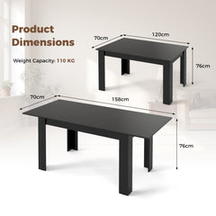 Extendable Dining Table with Adjustable Tabletop-Black