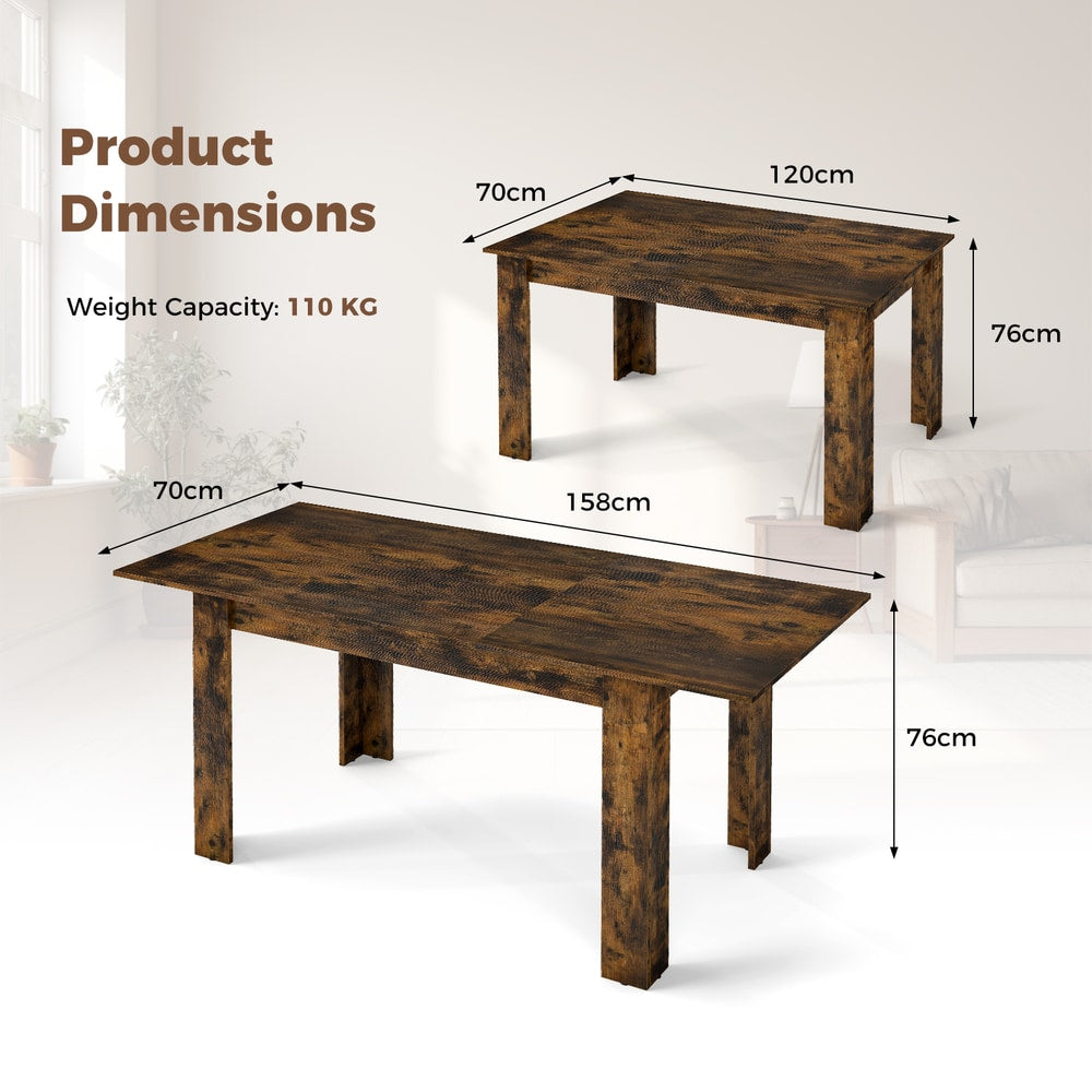The dining table showing height width and length measurements in a diagram format