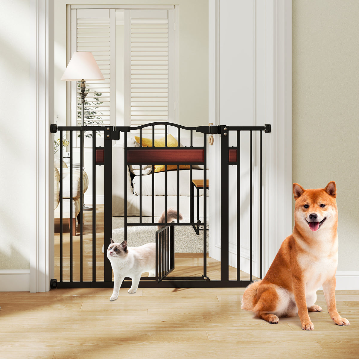 Extra Wide Walk Through Pet Gate for 74-104 cm Openings-Black