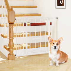 Extra Wide Walk Through Pet Gate with Small Door and 2 Extensions-White