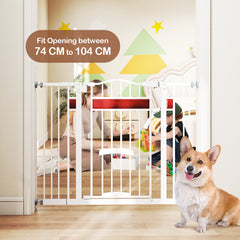 Extra Wide Walk Through Pet Gate with Small Door and 2 Extensions-White