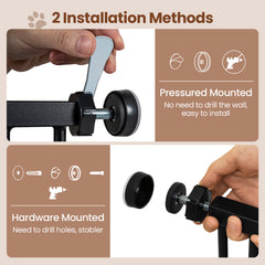Extra Wide Walk Through Pet Gate with Small Door and 2 Extensions-Black
