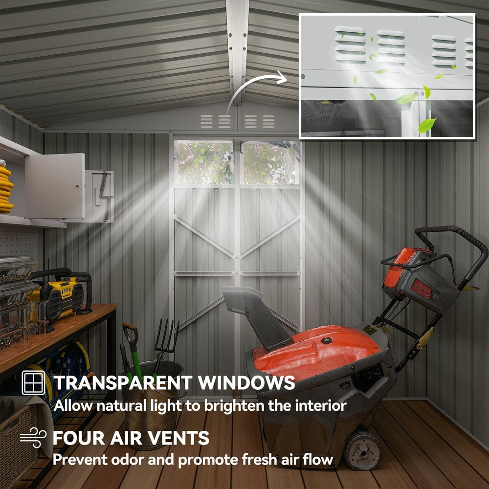 Outsunny 8 x 4 ft Metal Garden Shed, Garden Storage Shed with Window, 4 Vents and Lockable Door, Waterproof Galvanised Steel