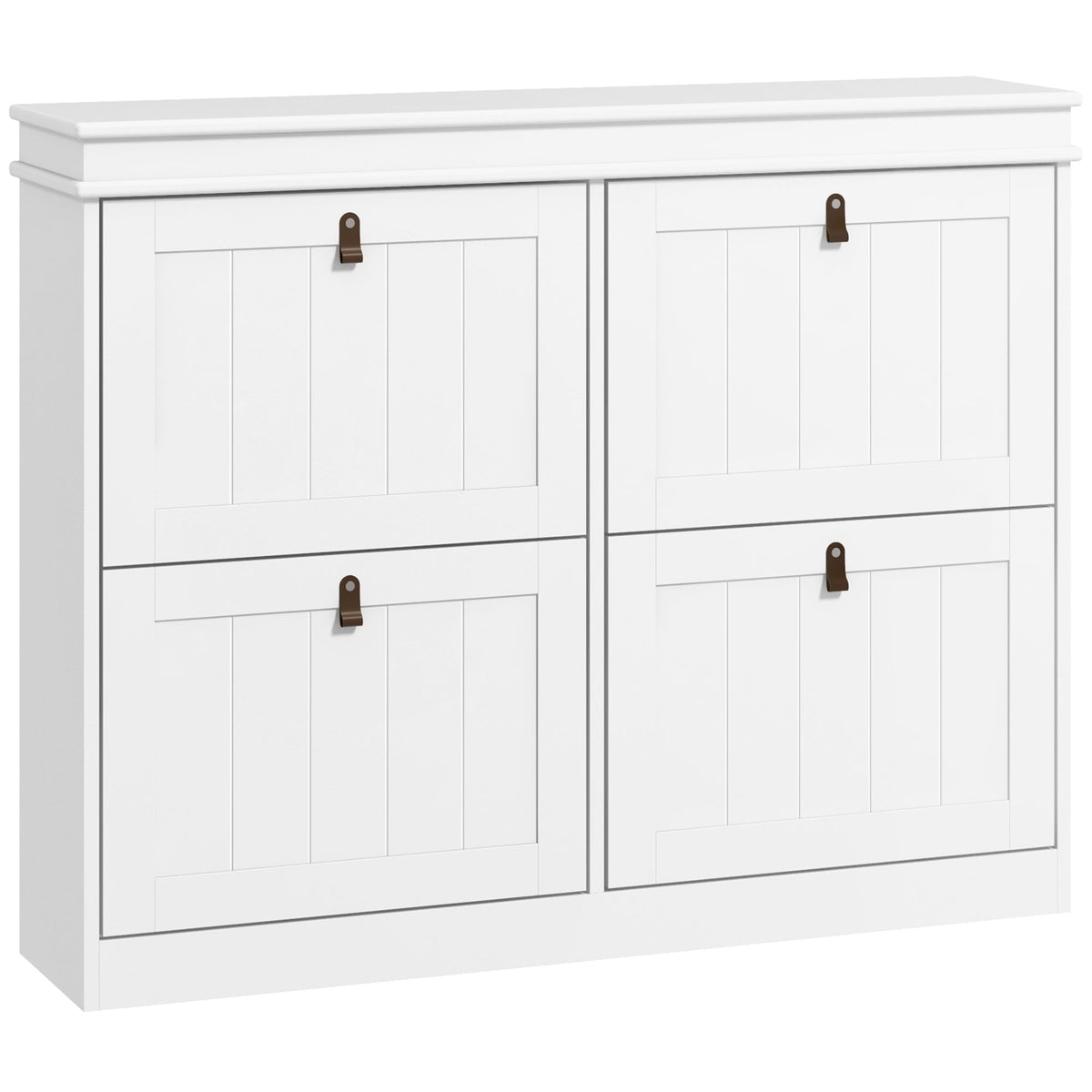 HOMCOM Slim Shoe Cabinet, Shoe Cabinet with 4 Drop-Down Drawers, 105W x 24D x 82.5H cm, White
