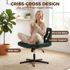 HOMCOM Flannel Criss Cross Legged Desk Chair, Armless Office Chair No Wheels, Green