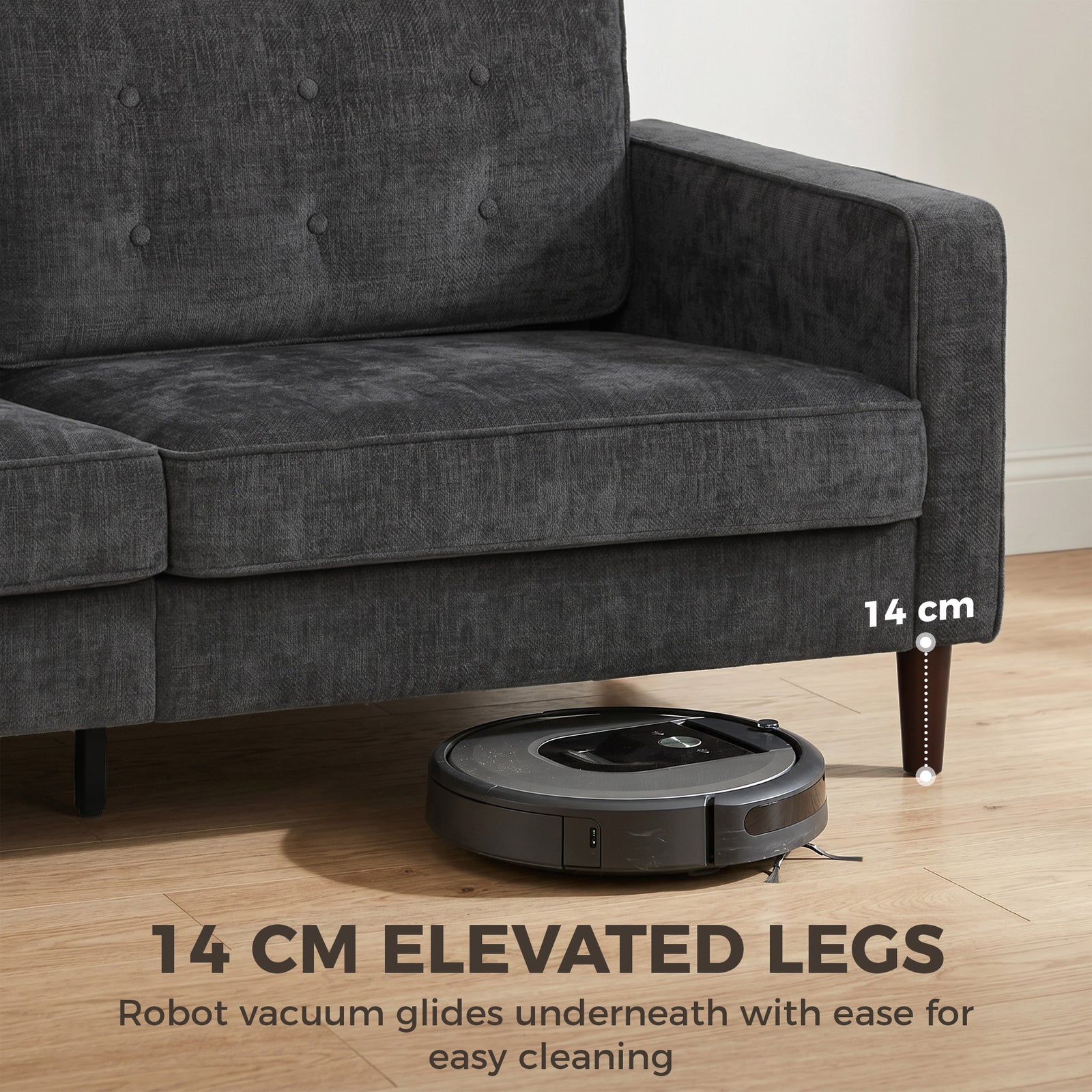 HOMCOM 3 Seater Sofa Button Tufted Upholstered Couch with Wood Legs for Living Room, Dark Grey