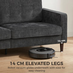 HOMCOM 3 Seater Sofa Button Tufted Upholstered Couch with Wood Legs for Living Room, Dark Grey