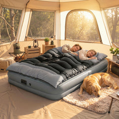 Outsunny Double Sleeping Bag with 2 Pillows, 220 x 160 cm Extra-Large Sleeping Bag for Adults, Black and Grey