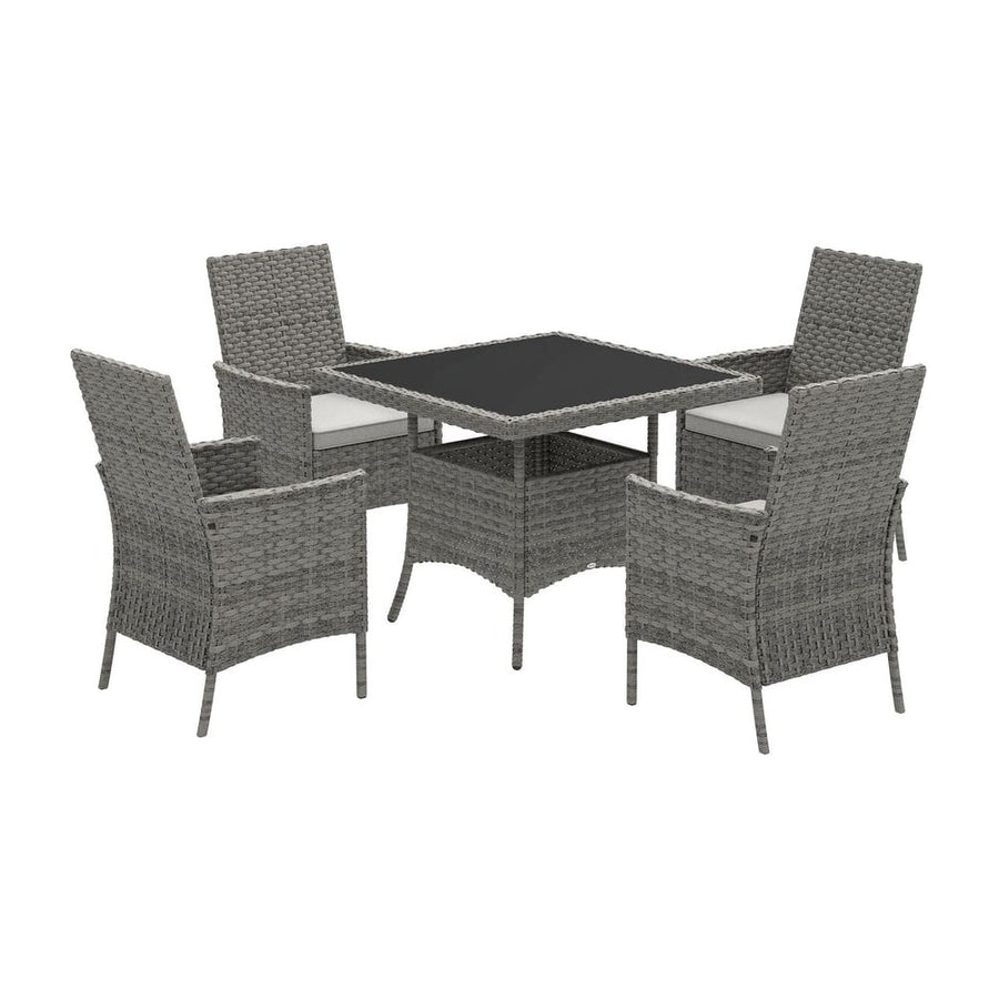 Outsunny Rattan Garden Furniture Set, Outdoor Dining Table and Chairs 4 Seater with Cushions, Square Tempered Glass Top, 4