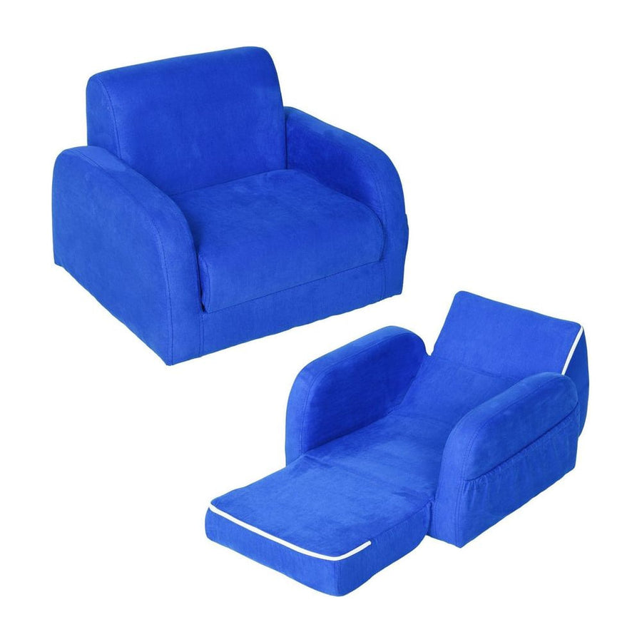 HOMCOM 2 In 1 Kids Armchair Sofa Bed Fold Out Padded Wood Frame Bedroom Blue