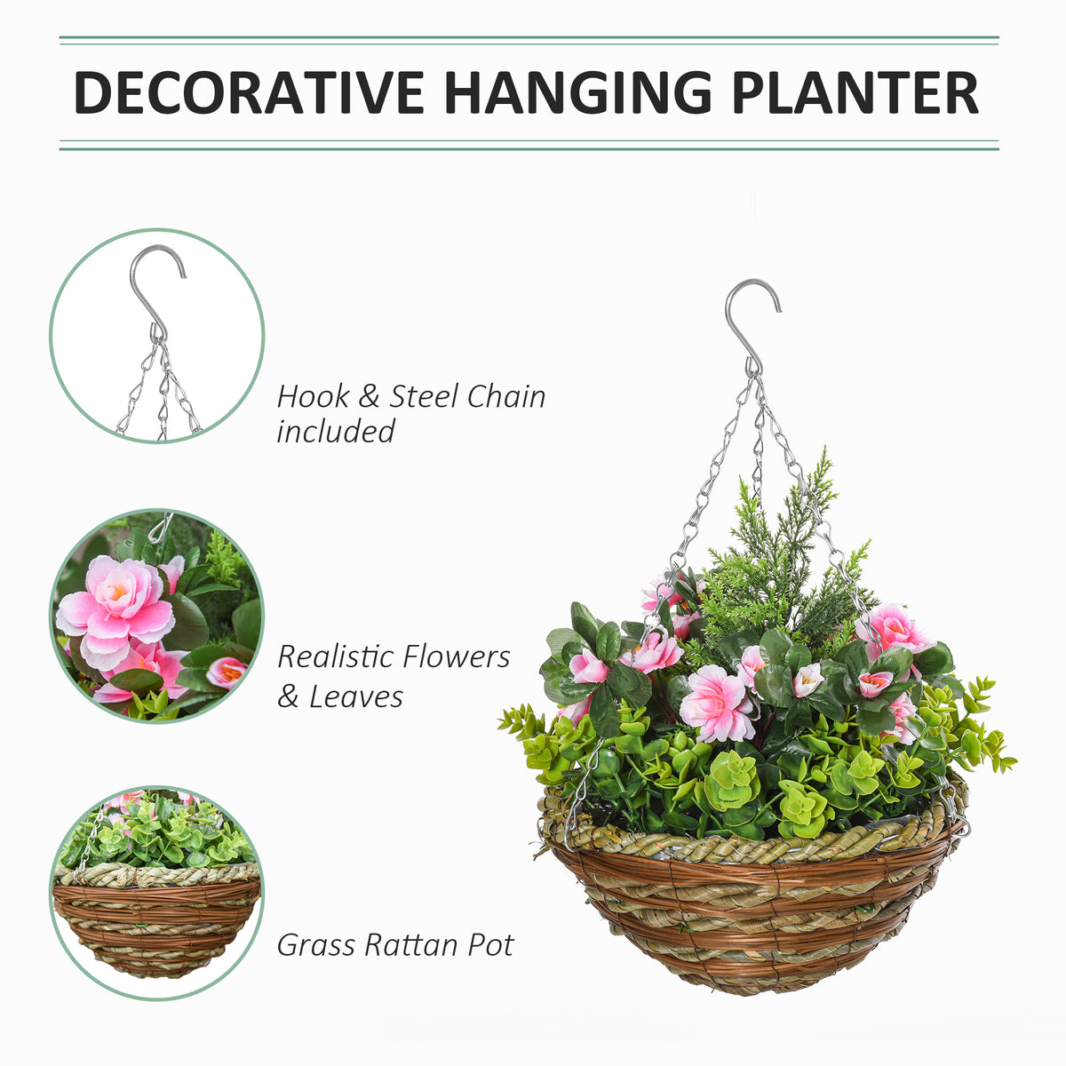 Outsunny Set of Four Hanging Lisianthus Flower Pots - Pink/Green