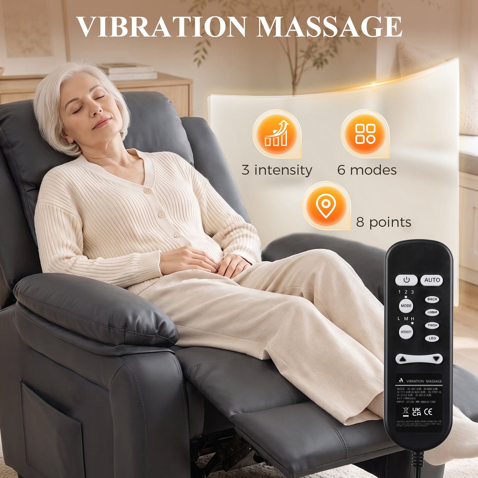 HOMCOM Riser and Recliner Chair with Vibration Massage, PU Leather Power Lift Chair for Elderly, Dark Grey