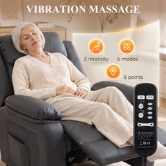 HOMCOM Riser and Recliner Chair with Vibration Massage, PU Leather Power Lift Chair for Elderly, Dark Grey