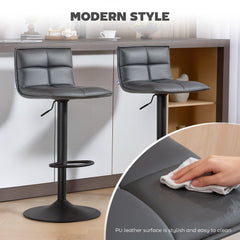 HOMCOM Set of Two Modern Faux Leather Bar Stools - Dark Grey