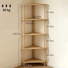 HOMCOM Bamboo Storage Shelf, 5-tier Corner Shelf, Freestanding Shelving Unit for Living Room, Home Office, Natural Wood Finish