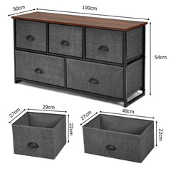 Fabric Drawer Cabinet for Wardrobe, Bedroom, Living Room-Black & Grey