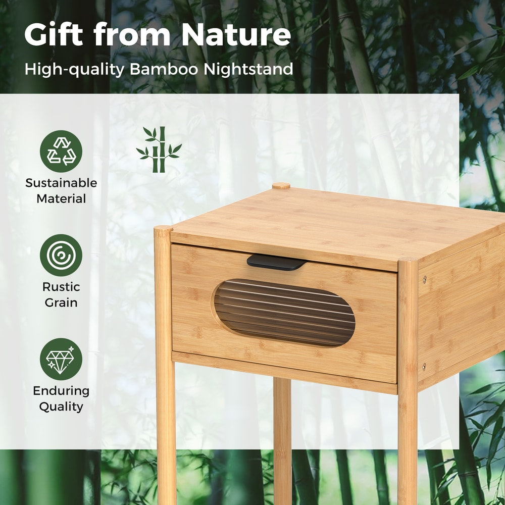 High-quality bamboo nightstand with rustic grain and enduring quality