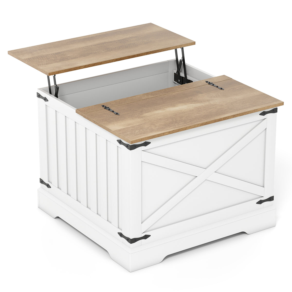 Farmhouse Lift Top Coffee Table 80CM Square Center Table with Hidden Storage Compartment-Brown