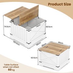 Farmhouse Lift Top Coffee Table 80CM Square Center Table with Hidden Storage Compartment-Brown