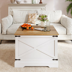 Farmhouse Lift Top Coffee Table 80CM Square Center Table with Hidden Storage Compartment-Brown