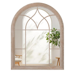 Farmhouse Window Pane Mirror Large Arched Wall Mounted Mirror with Metal Frame 88.5 x 69 cm-Grey
