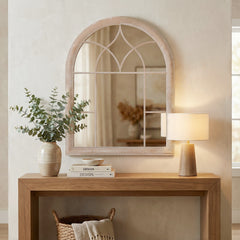 Farmhouse Window Pane Mirror Large Arched Wall Mounted Mirror with Metal Frame 88.5 x 69 cm-Grey