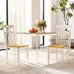 Farmhouse Dining Chair Set of 2 Wooden Kitchen Chair with Rubber Wood Frame-Natural