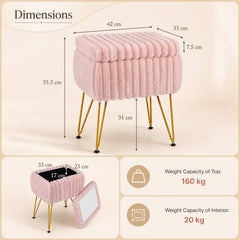Faux Fur Ottoman with Metal Legs and 2-in-1 Design for Living Room Bedroom-Pink