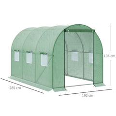 Outsunny Walk-in Polytunnel Greenhouse, Outdoor Garden Tunnel Greenhouse Tent with Zipped Roll-Up Door, Green
