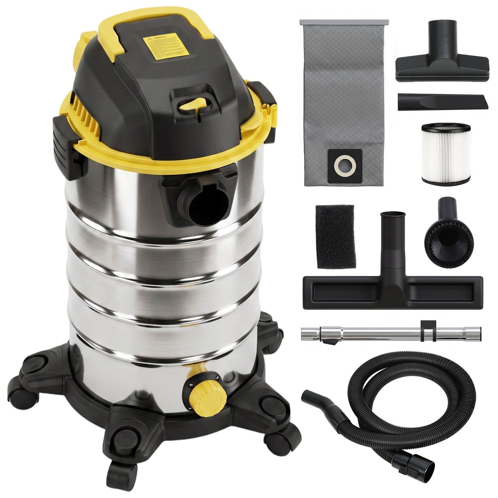 HOMCOM 1400W Vacuum Cleaner, 3-in-1 Wet and Dry Vacuum Cleaner with Blowing Mode and 30L Stainless Steel Tank, Silver Tone