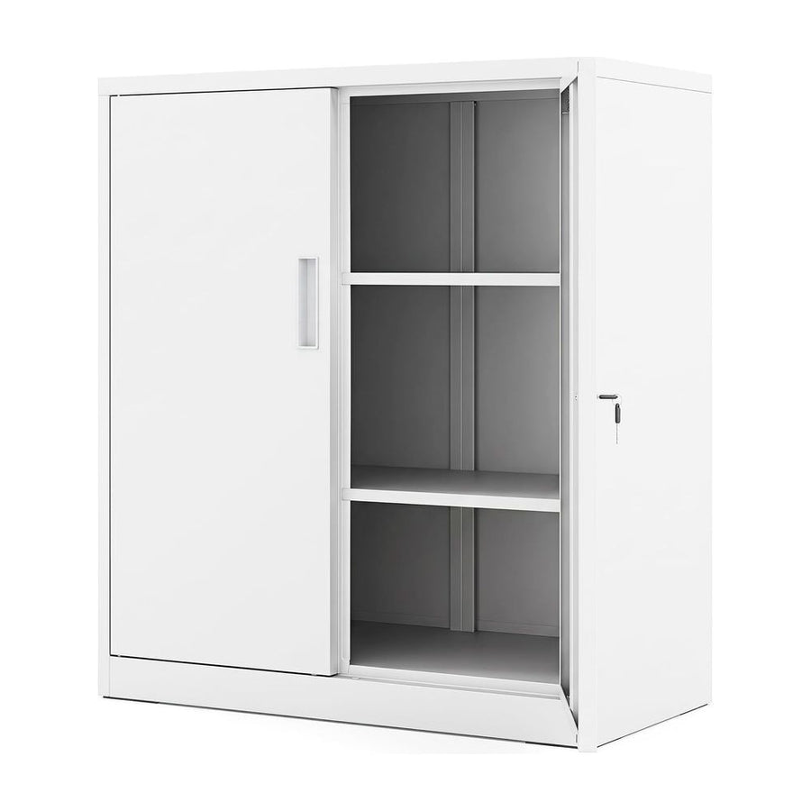 File Cabinet with 2 Lockable Doors and 2 Adjustable Shelves-White