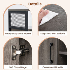 The file cabinet showing close-up views of the metal frame, surface, hinge and handle
