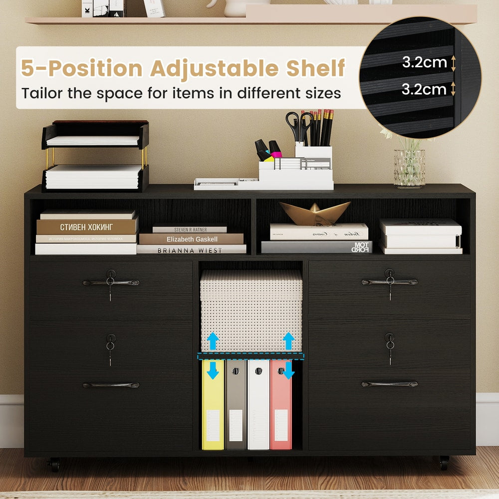 Adjustable shelf feature of the black mobile filing storage organiser