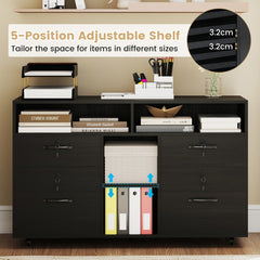 Adjustable shelf feature of the black mobile filing storage organiser