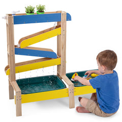 Fir Wood Montessori Sensory Play Activity Table with 2 Water Basin and Submarine Toys for Boys and Girls 3+-Multicolor