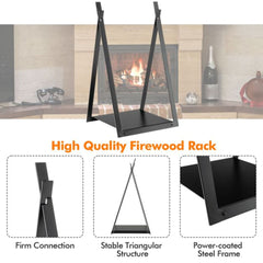 Firewood Log Rack with Solid Bottom Panel and Fireplace Screen