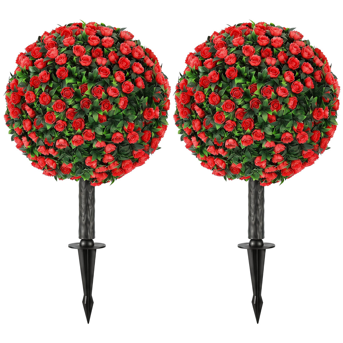 HOMCOM Artificial Rose Topiary UV Resistant, 2-Pack Fake Plants, 55 cm, Red