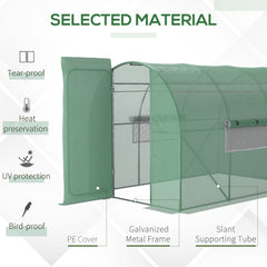 Outsunny Large Polytunnel Walk In Greenhouse, Plant Gardening Tunnel Green House with Metal Hinged Door, Galvanised Steel Frame & Mesh Windows, Green (3 x 2 m)