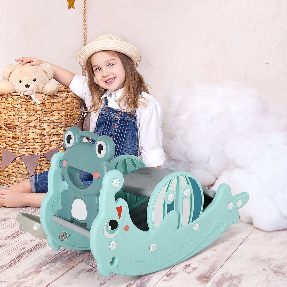 HOMCOM 3-in-1 Baby Rocking Horse Portable Slide in Green