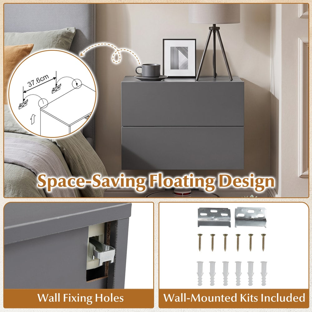The floating bedside unit showing the wall mounting hardware and installation brackets