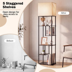 Floor Lamp with Shelves 5-Tier Industrial Shelf Lamp with Linen Fabric Shade