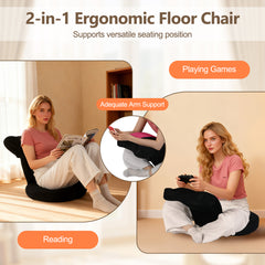 Floor Chair Sponge Padded with Adjustable Headrest and Backrest-Pink