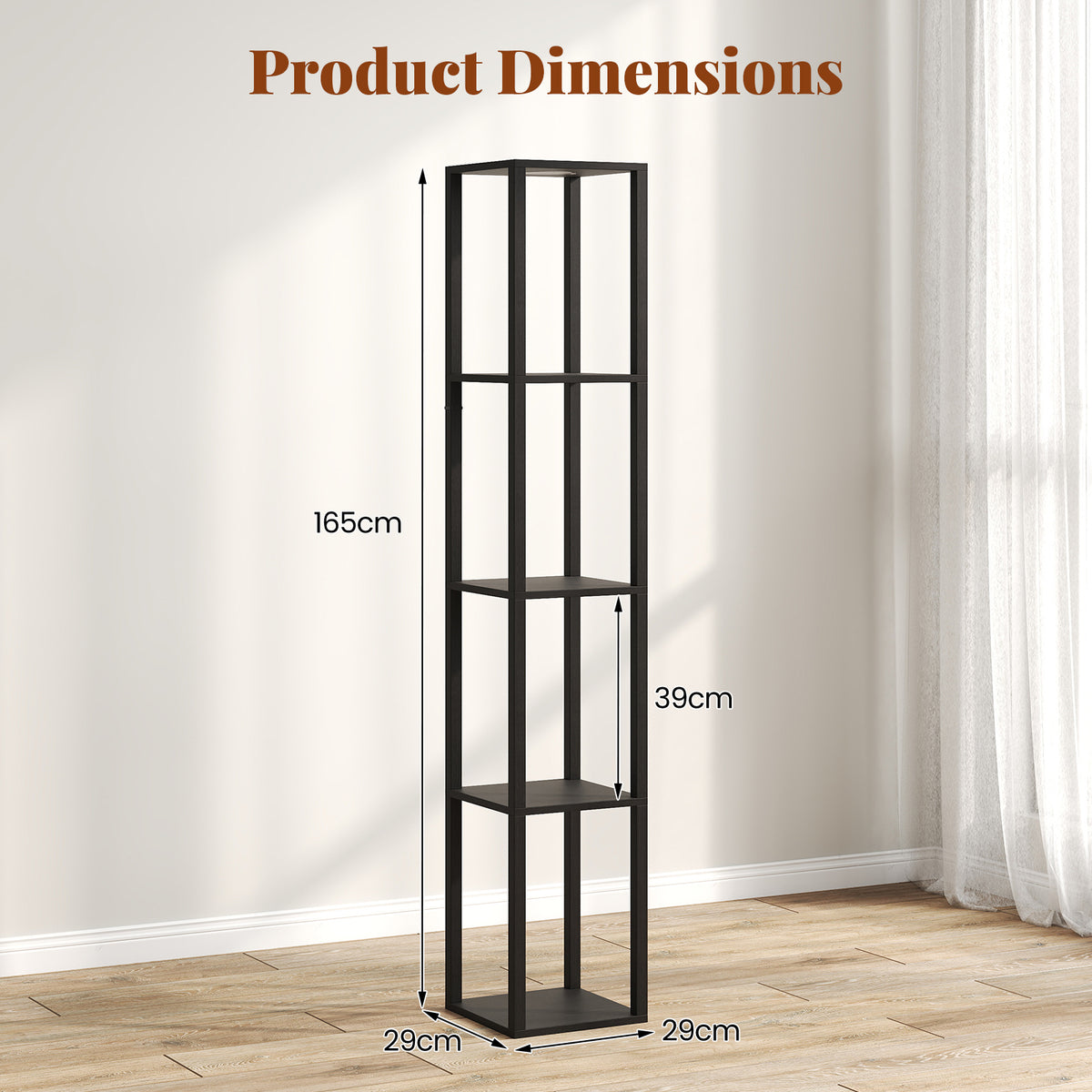 Floor Lamp with Shelves and 3-Way Dimmable LED Lights