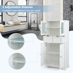 Floor Storage Cabinet with 2 Glass Doors, 2 Drawers and Adjustable Shelves-White