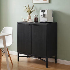 Fluted Sideboard Buffet Cabinet with 2 Doors and Adjustable Shelf-Black