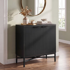 Fluted Sideboard Buffet Cabinet with 2 Doors and Adjustable Shelf-Black