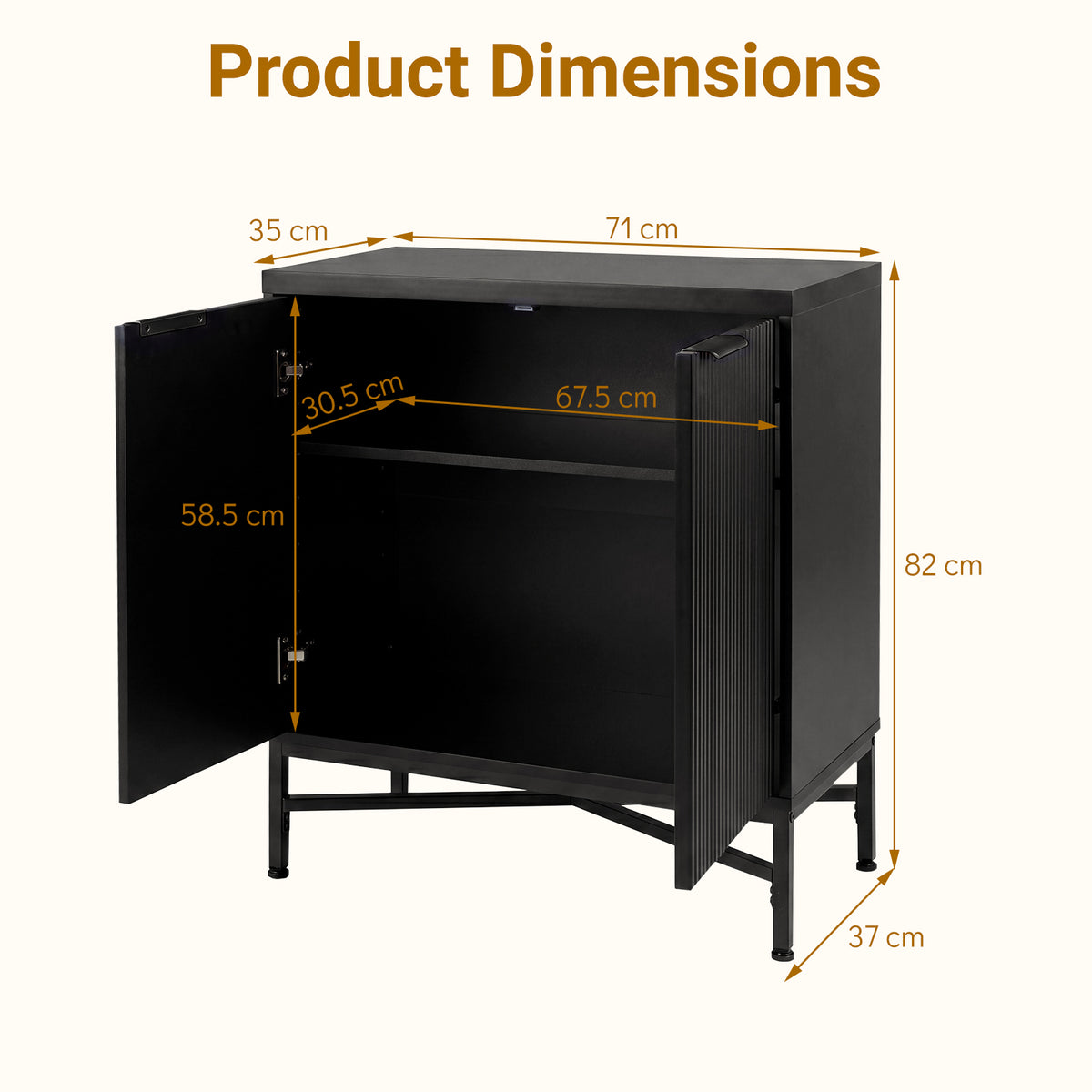Fluted Sideboard Buffet Cabinet with 2 Doors and Adjustable Shelf-Black