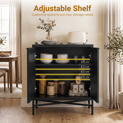 Fluted Sideboard Buffet Cabinet with 2 Doors and Adjustable Shelf-Black